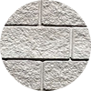 A circular stone tile pattern featuring a textured, rough surface divided into rectangular sections by deep, dark grooves. The stone appears light gray with a natural, uneven finish.